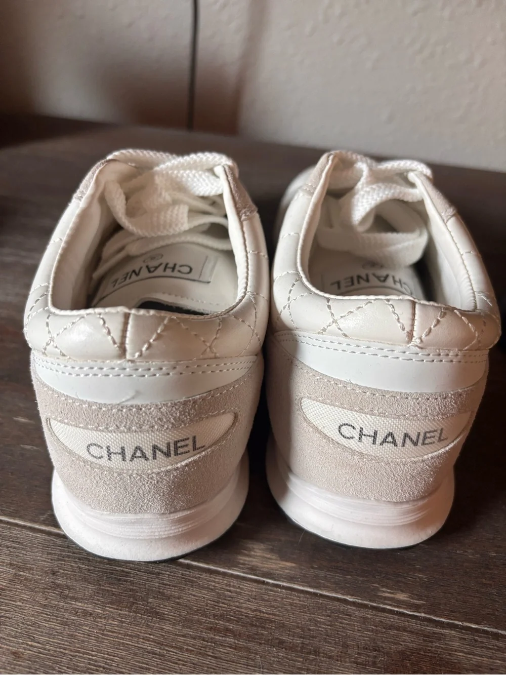 CHANEL Quilted Leather & Suede Low-Top Sneakers in White